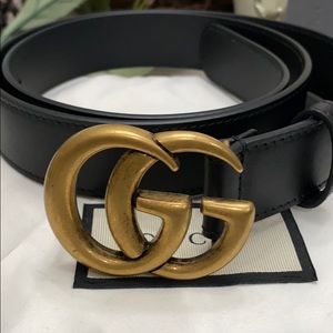 Leather belt with Double G buckle